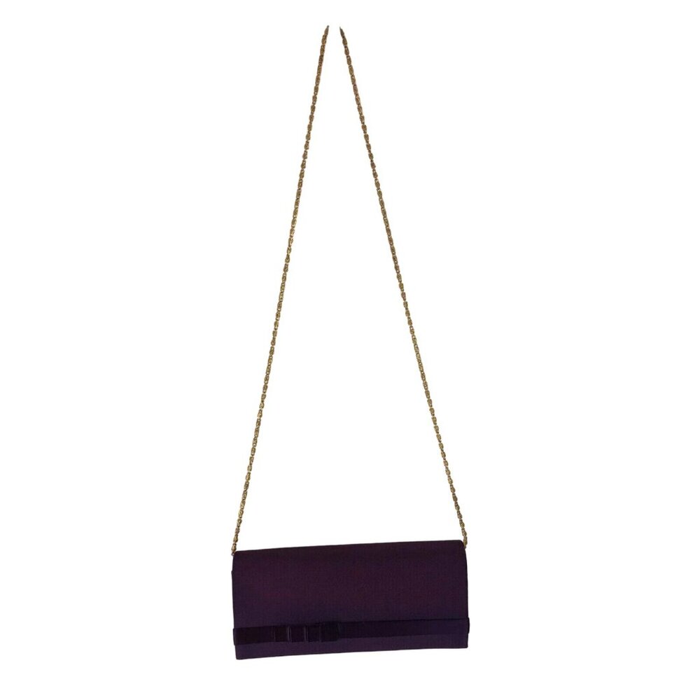 Vintage Touch Ups Purple Satin Clutch Purse w/ Gold Chain Shoulder Strap - Picture 2 of 12